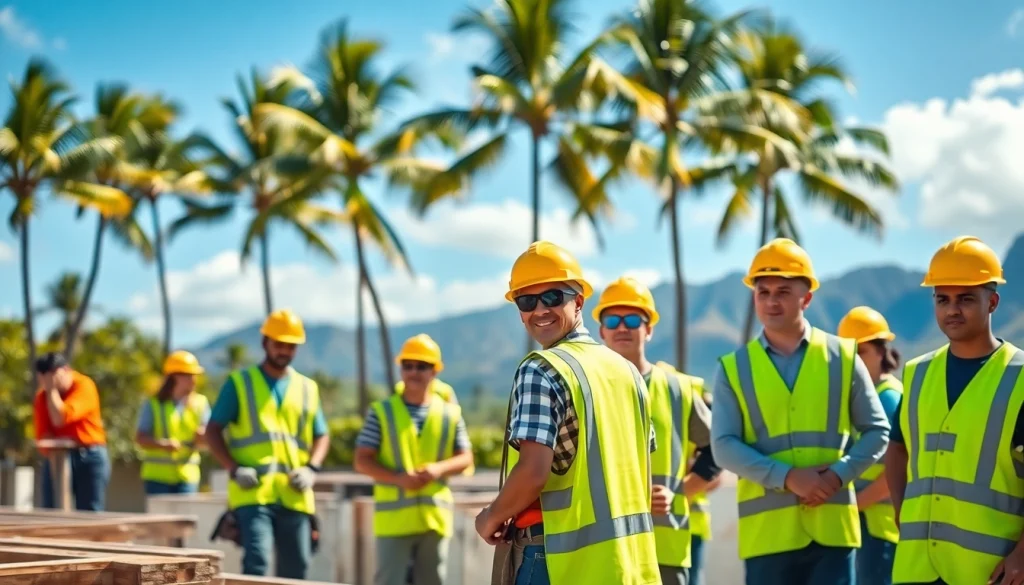 Students in hawaii trade schools engaging in hands-on construction training outdoors.