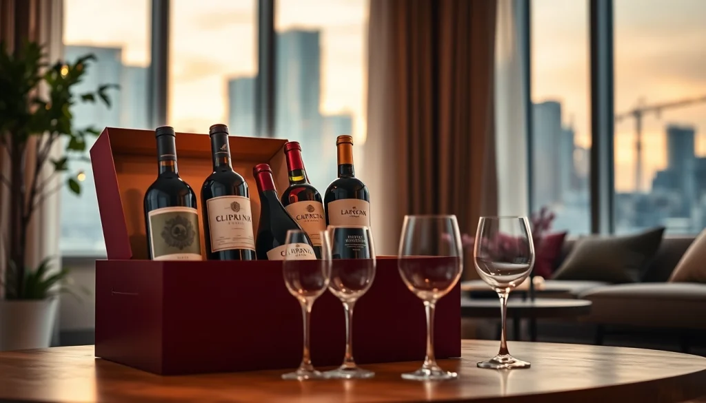 Wine delivery Toronto box with assorted wines in a cozy urban setting.