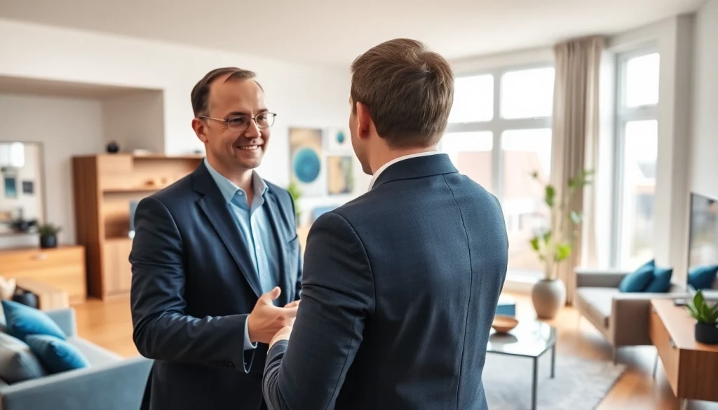 Showcasing a professional agent in a modern apartment, focused on wohnung verkaufen nürnberg.