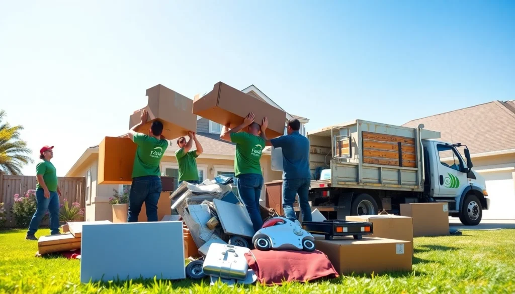 Provide efficient junk removal service by a professional team clearing clutter in a yard.