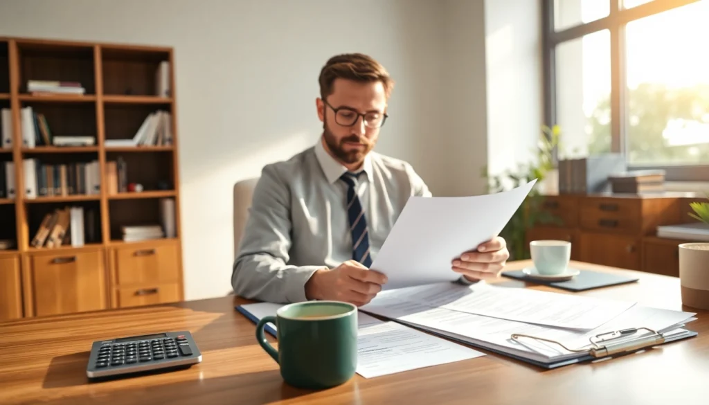 Engaged accountant providing pea ridge tax service in a bright office setting.