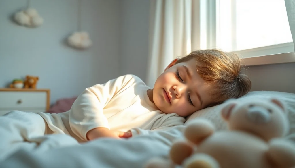 Child wearing Bamboo kids pajamas, peacefully asleep in a cozy bedroom.