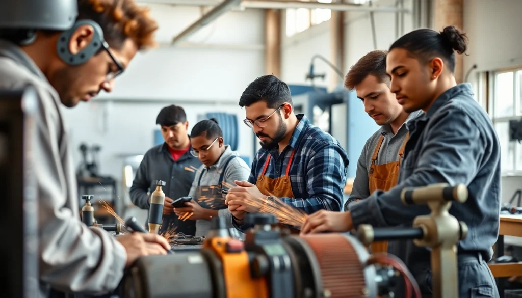Engaged students learning hands-on skills at a trade school in Tennessee.