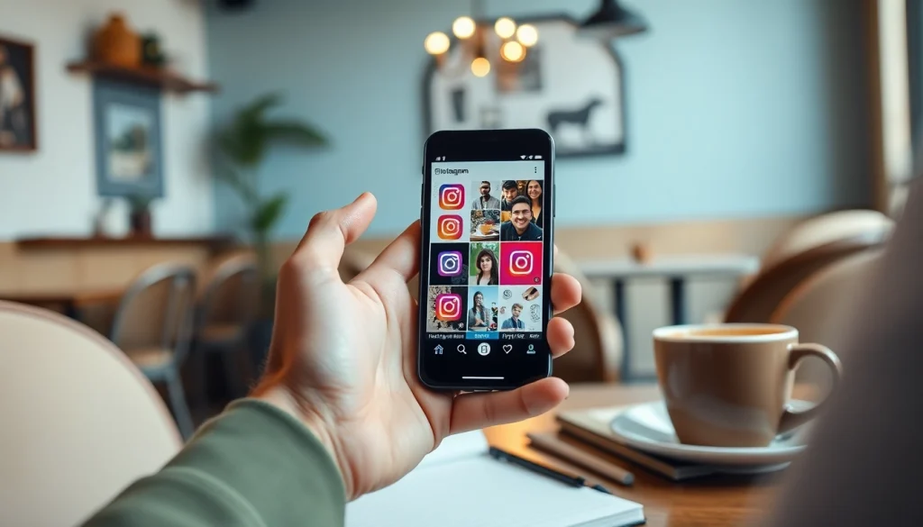 View Instagram stories anonymously on a smartphone featuring a modern app design in a cozy setting.