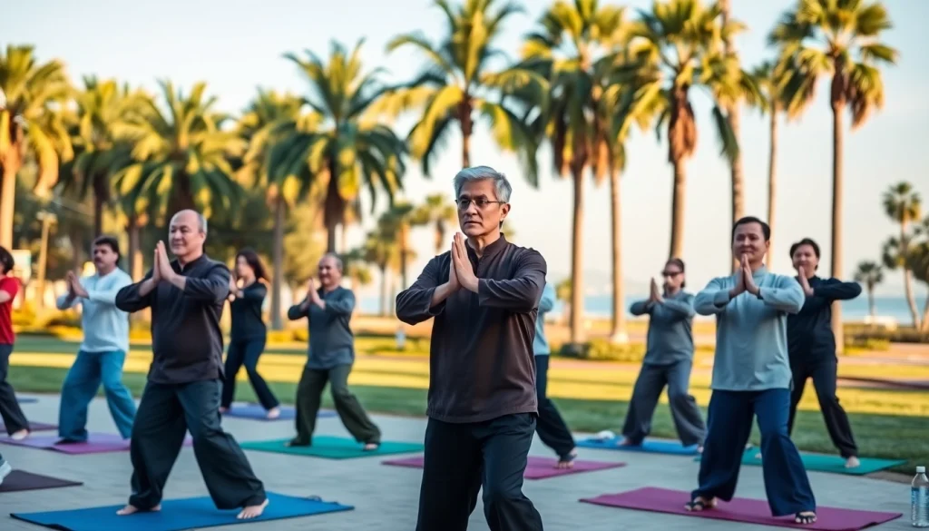 Watch Tai Chi Long Beach for Beginners practicing in a tranquil outdoor setting, perfect for newcomers.