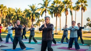 Watch Tai Chi Long Beach for Beginners practicing in a tranquil outdoor setting, perfect for newcomers.
