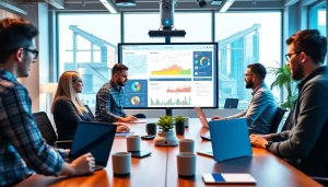 Enhance your Social media and blog automation with a professional team collaborating in a modern office.