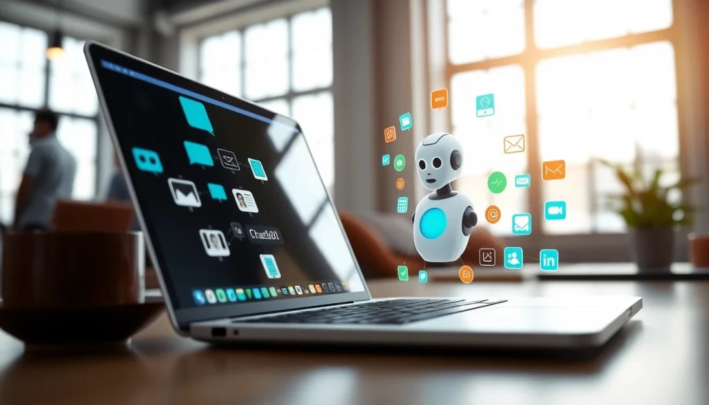 Engage with a website chatbot showcased on a laptop's screen, enhancing communication.