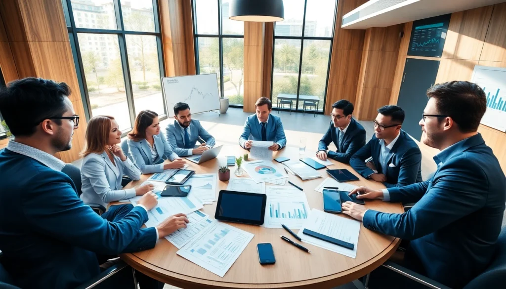 Analyze strategic growth insights with Claymore Partners in a collaborative office setting.
