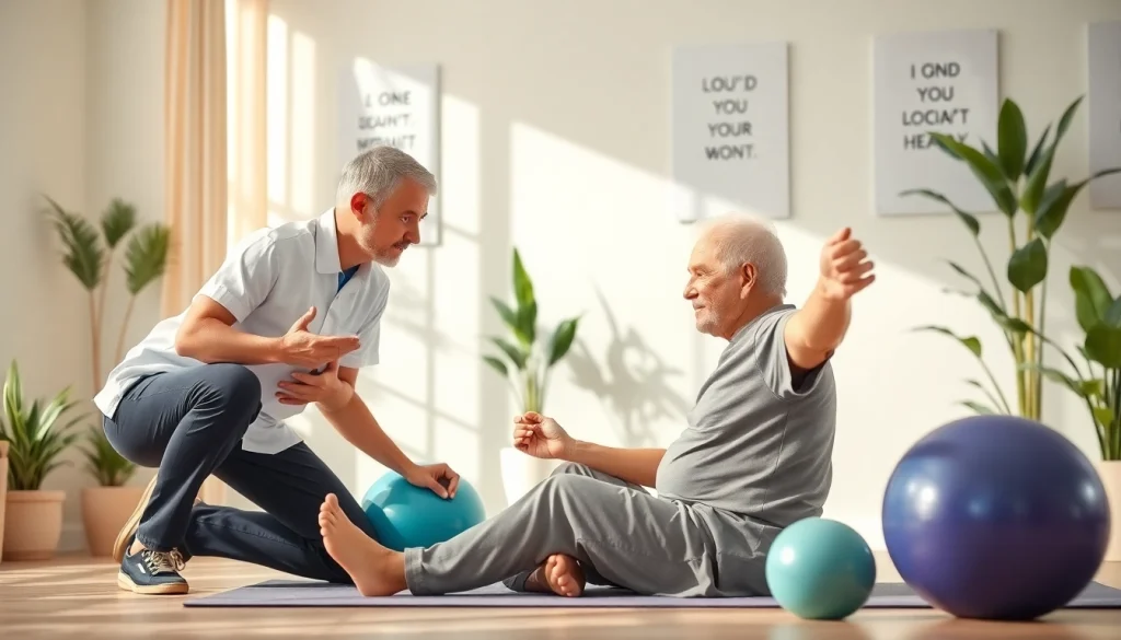 Engaging senior physiotherapy edmonton session with a therapist guiding a patient through gentle exercises.