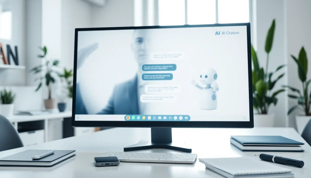 Engaging AI chatbot for website displayed on a computer screen in a modern office.