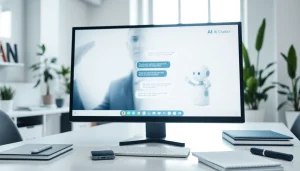 Engaging AI chatbot for website displayed on a computer screen in a modern office.