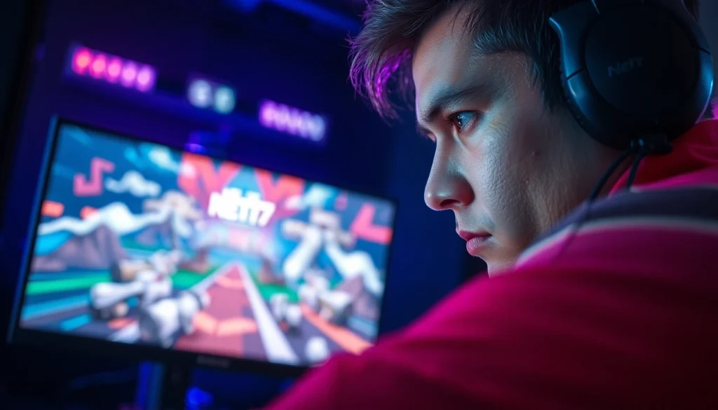 Penggambaran bermain net77 game dengan suasana kompetitif dan fokus yang tinggi.