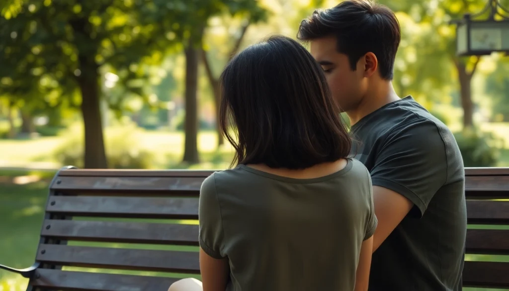 Emotionally charged scene of a relationship breakup showing a couple in a park.