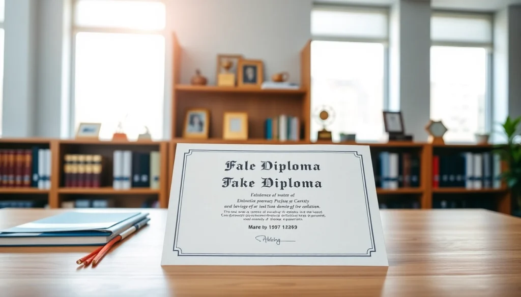 Display buy a fake diploma on a professional desk showcasing success and academic achievement.