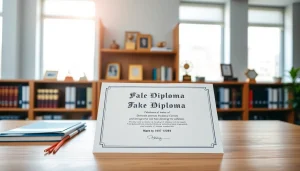 Display buy a fake diploma on a professional desk showcasing success and academic achievement.