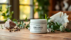 Apply CBD Cream in a serene setting with natural oils and herbs for soothing relief.