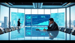 Showcasing market insights through a professional analyst analyzing data in a modern office setting.