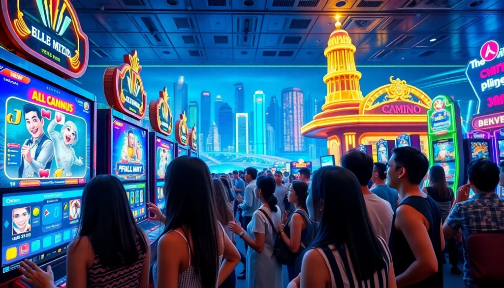 Experience the excitement of the Best Online Casino Philippines 2025 with players engaged in thrilling games under vibrant lights.