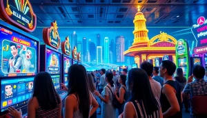 Experience the excitement of the Best Online Casino Philippines 2025 with players engaged in thrilling games under vibrant lights.