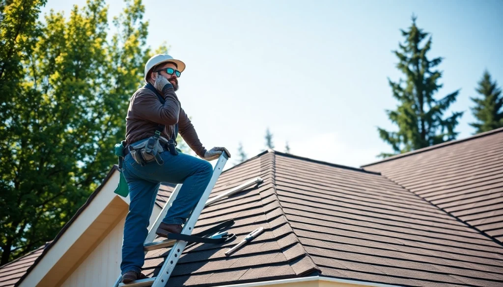 Reliable Roofing companies Vancouver Wa contractor working on a residential roof in bright daylight.