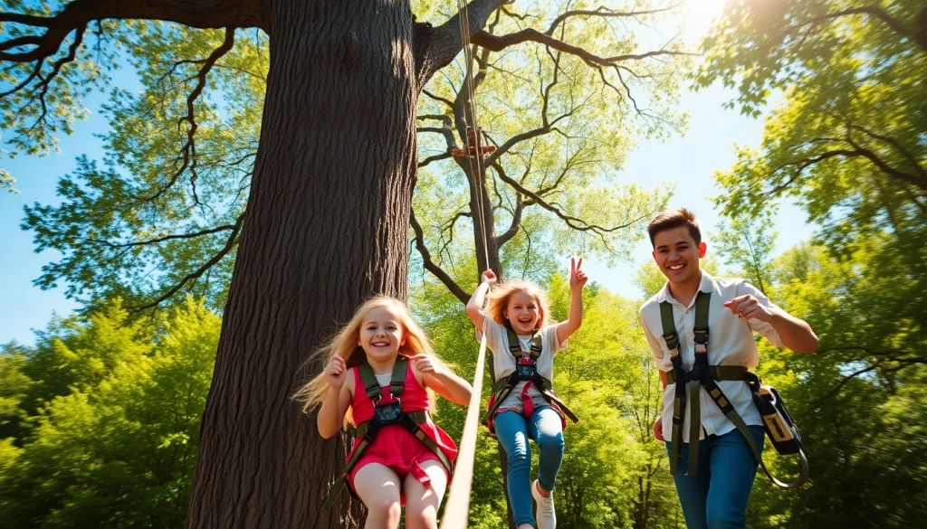Family enjoying a thrilling ZIP WIRE KIT adventure in a sunny outdoor setting.
