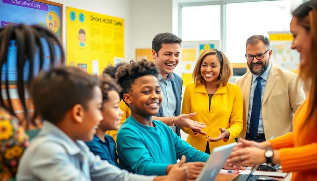 Engaging educators utilizing educational resources in a vibrant classroom setting to enhance learning.