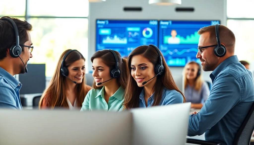 Callzent team providing exceptional customer support in a vibrant office environment.