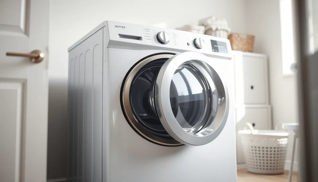 Using Tumbler Dryer efficiently within a modern laundry setup, showcasing its sleek design.