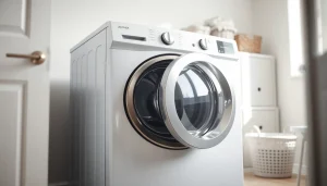 Using Tumbler Dryer efficiently within a modern laundry setup, showcasing its sleek design.
