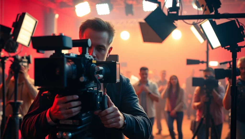 Cinematographer Jon Kline expertly maneuvers camera equipment on a dynamic film set.