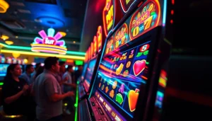 Permainan judi slot online batman138 menampilkan mesin slot dinamis yang penuh warna dan antusiasme pemain.