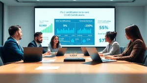 Engaged professionals discussing strategies to rent CCIE number in a modern business setting.