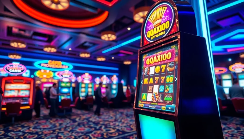 Rasakan keseruan bermain mesin QQAXIOO slot dengan suasana kasino yang ceria.