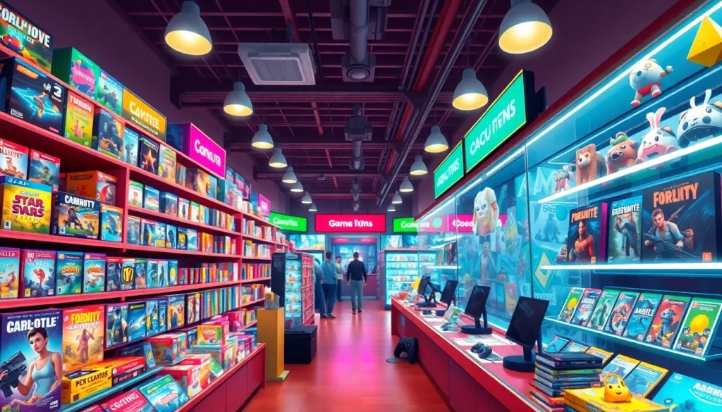 Menampilkan Game Items shops dengan berbagai koleksi item game menarik dalam suasana ceria.