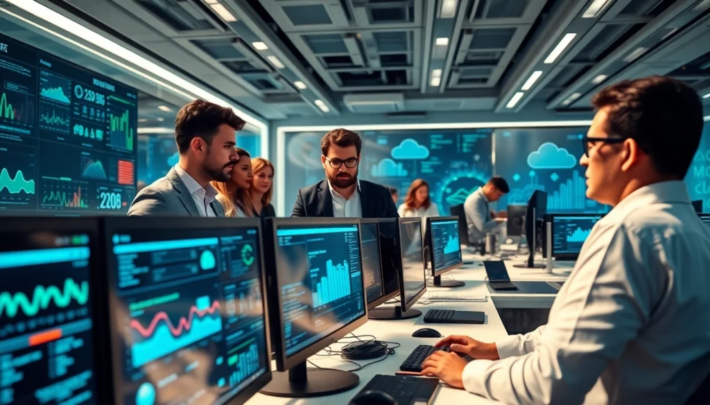 Visualize cloud infrastructure and DevOps services in a modern collaborative office environment.