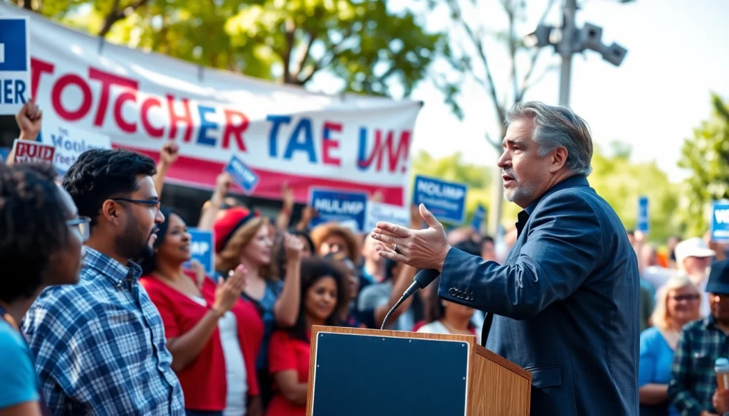 Engaging scene showcasing Politics at a vibrant rally with diverse individuals actively participating.