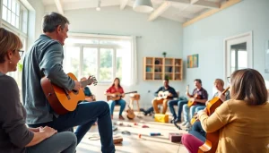 Engage with Musiktherapie in a vibrant music therapy session fostering joy and healing.