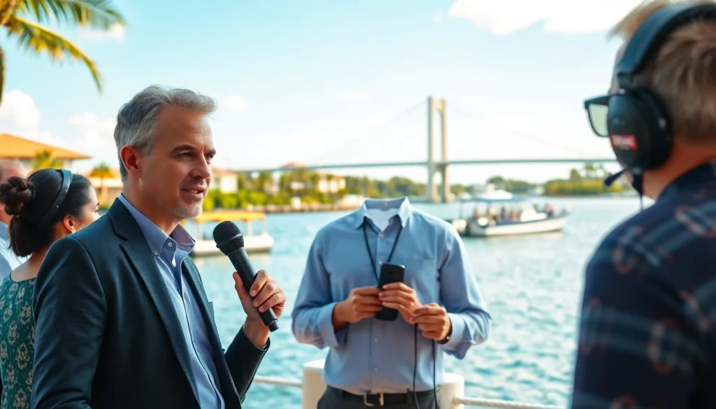 Captivating news coverage in Cape Coral with a journalist engaging the community.