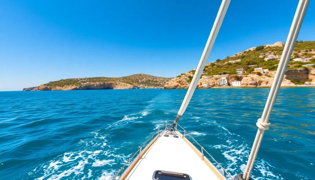 Rent a boat Malta with a stunning sailboat navigating the vibrant Mediterranean sea near the Maltese coast.