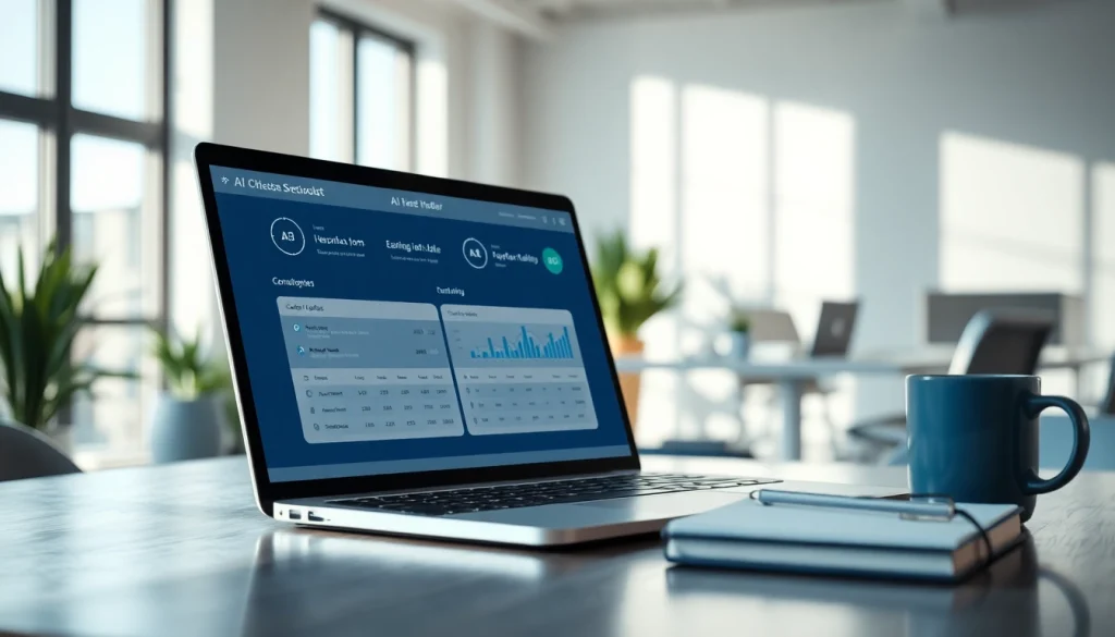 Engaging ai checker interface showcasing analysis results on a laptop in a bright office.
