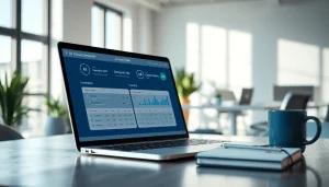 Engaging ai checker interface showcasing analysis results on a laptop in a bright office.