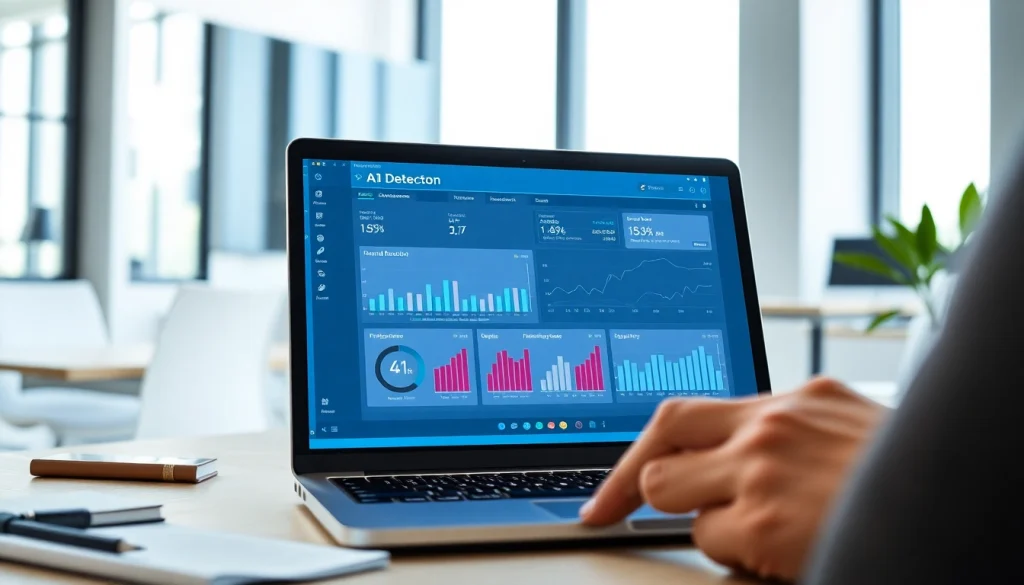 Analyze text with an AI detector tool showcasing real-time results and vibrant data.