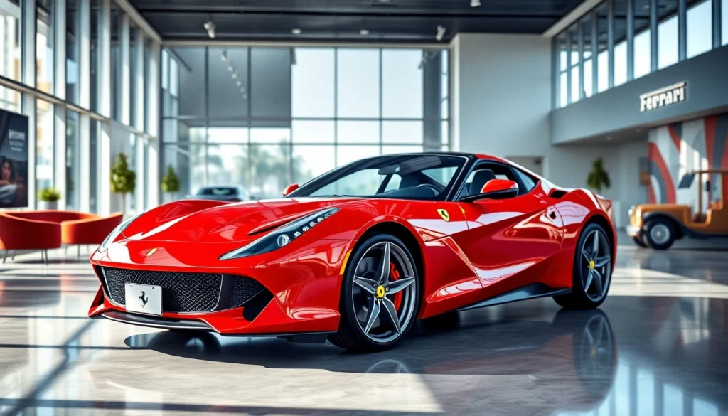 Elegant Ferrari dealership Johannesburg showcasing a stunning red Ferrari sports car in a modern showroom.