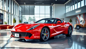 Elegant Ferrari dealership Johannesburg showcasing a stunning red Ferrari sports car in a modern showroom.