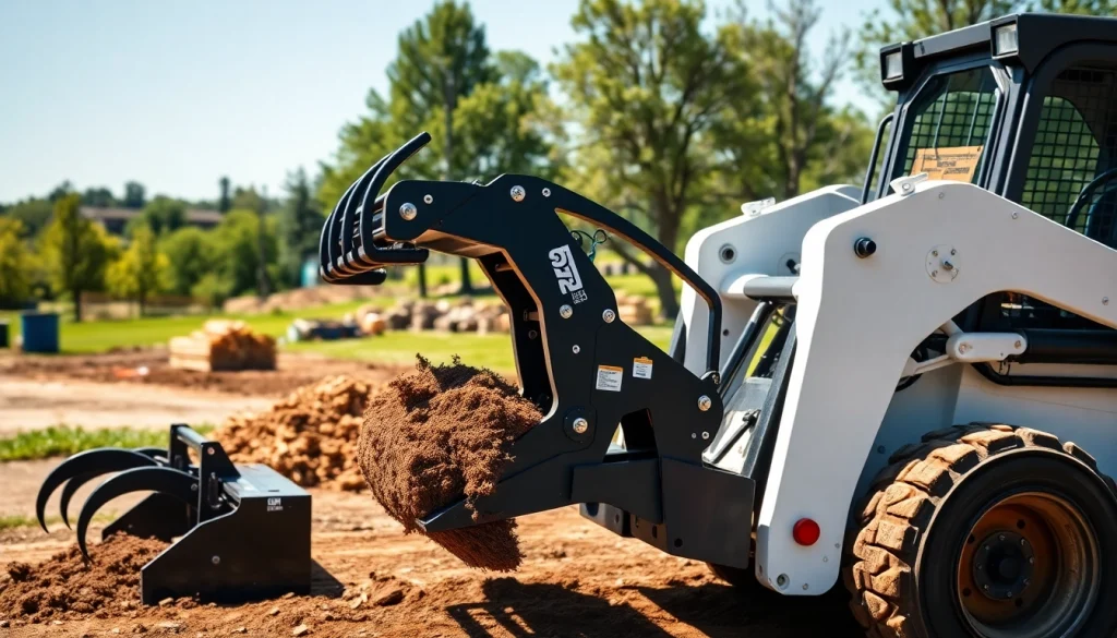 Explore various skid steer attachments in use on a construction site showcasing efficiency and durability.