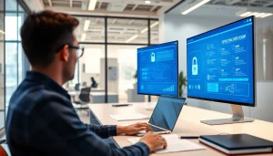 Datenraum Benutzeroberfläche in einem modernen Büro mit Sicherheitsfunktionen und Benutzerfreundlichkeit