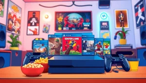 Engaging PS4 games displayed with controllers in a dynamic gaming setup.