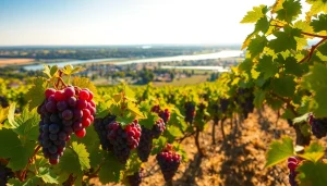 Admire the picturesque vineyards of Clarksburg, CA, showcasing the lush landscape and vibrant grapes.