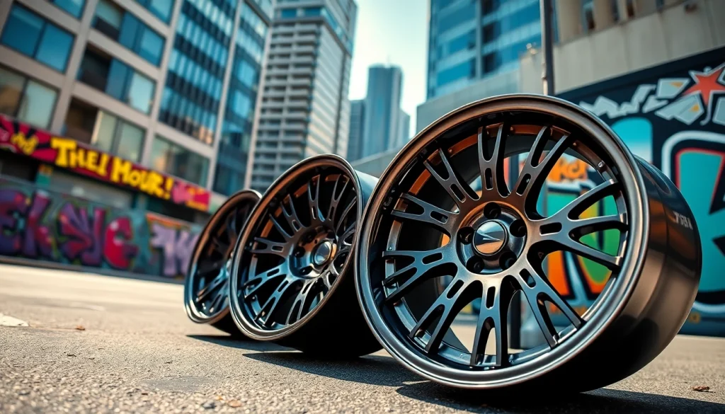 Showcasing XD wheels with a stunning metallic finish in an urban backdrop for car enthusiasts.